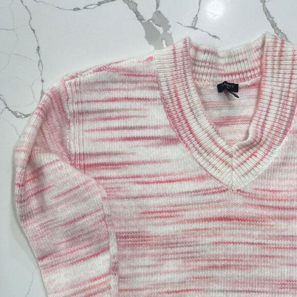 Talbots | Women’s Knit V-Neck Pink White Sweater Pink Size Mp - Picture 3 of 14
